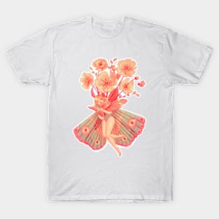 Butterfly girl with flowers and a small bee in springtime T-Shirt